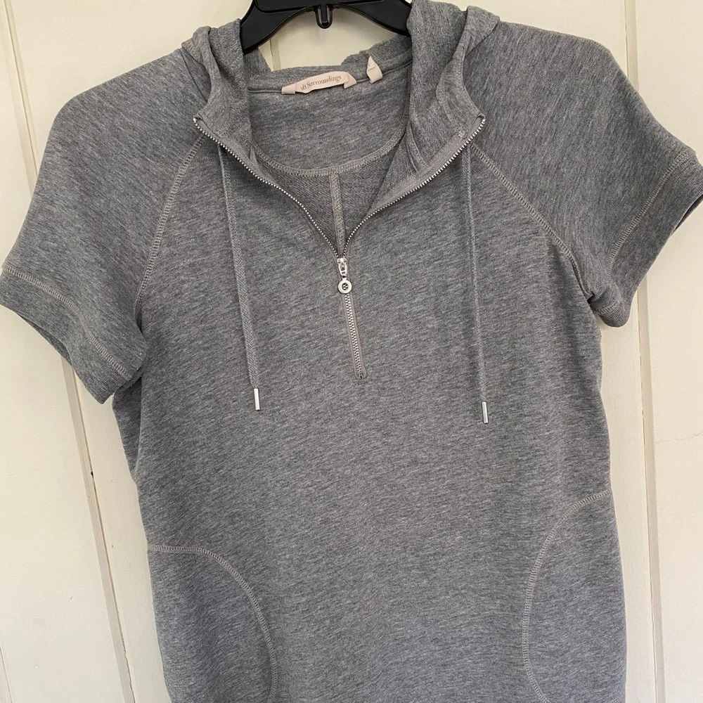 Soft Surroundings, Hooded French Terry Short‎ Sleeve Half Zip Dress, Gray, Grey - Picture 3 of 11